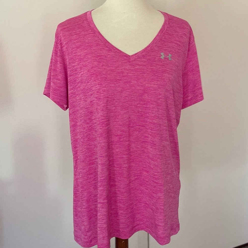 Under Armour Women's UA Tech™ Twist V-Neck Short Sleeve Shirt, Hot Pink